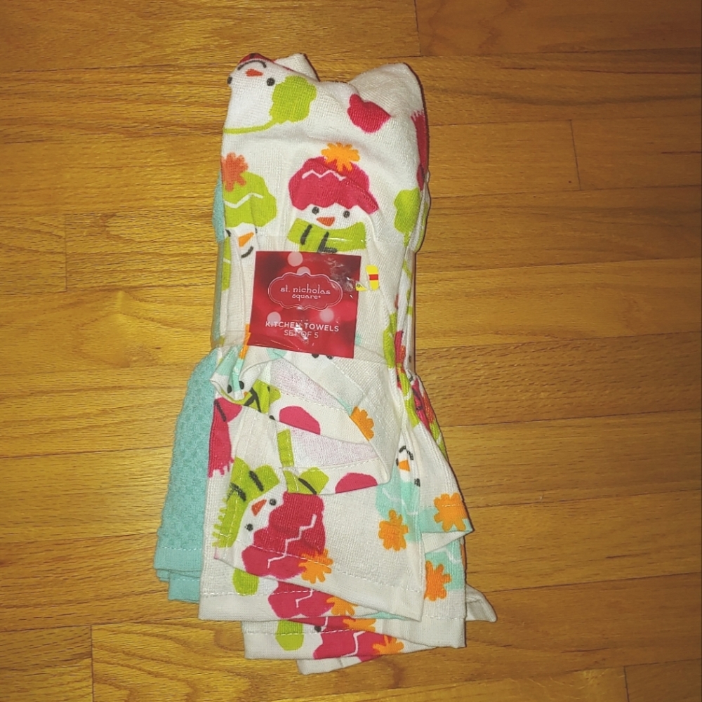 Set of 5 Christmas Kitchen Towels Snowman Toss Winter